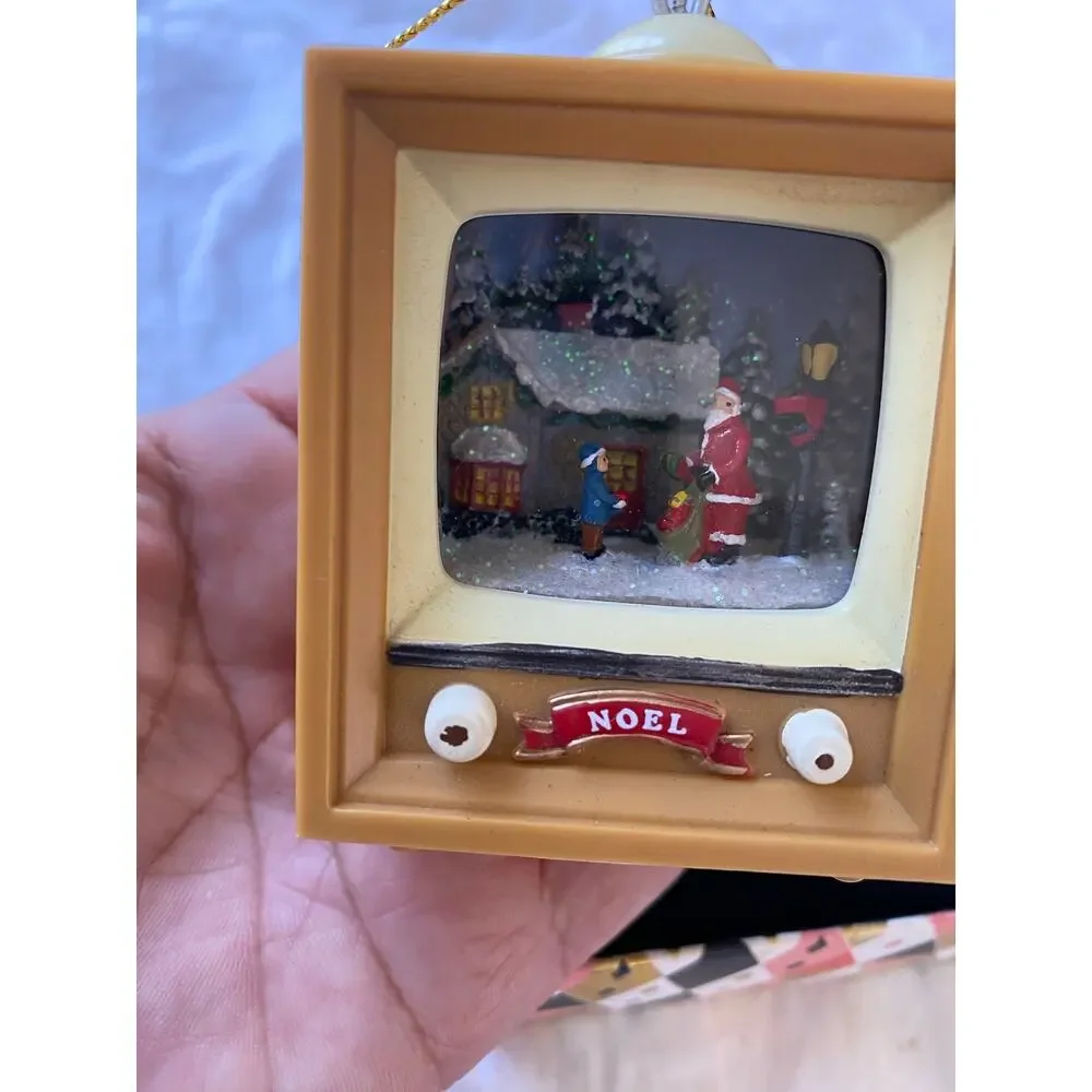 Roman Christmas Ornament Retro Television Glittery Ice Skating Diorama Winter